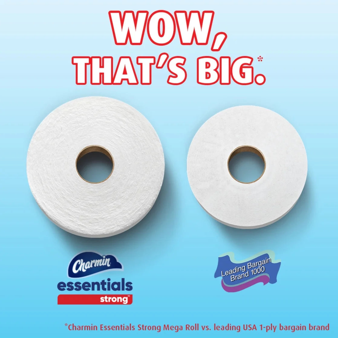 Essentials Strong Toilet Paper 12 Mega Rolls, 429 Sheets per Roll