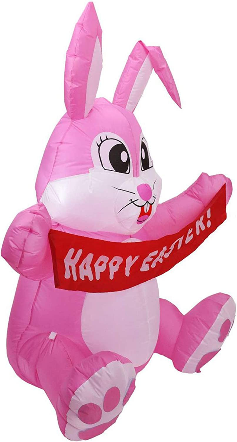 5FT Easter Inflatable Bunny Outdoor Decorations, Blow up Rabbit Holding Happy Easter Banner with Build-In Leds for Easter Holiday Party Indoor, Outdoor, Yard, Garden, Lawn Decor