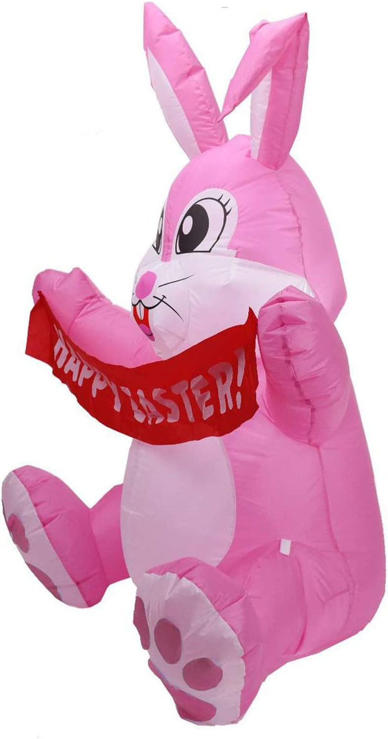 5FT Easter Inflatable Bunny Outdoor Decorations, Blow up Rabbit Holding Happy Easter Banner with Build-In Leds for Easter Holiday Party Indoor, Outdoor, Yard, Garden, Lawn Decor