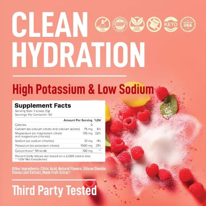 Electrolytes Powder – Raspberry Lemonade Flavor 50 Servings – No Sugar Hydration Supplement with Magnesium, Potassium, Sodium – Keto, Vegan, Fasting-Friendly, Zero Calorie Electrolyte Drink