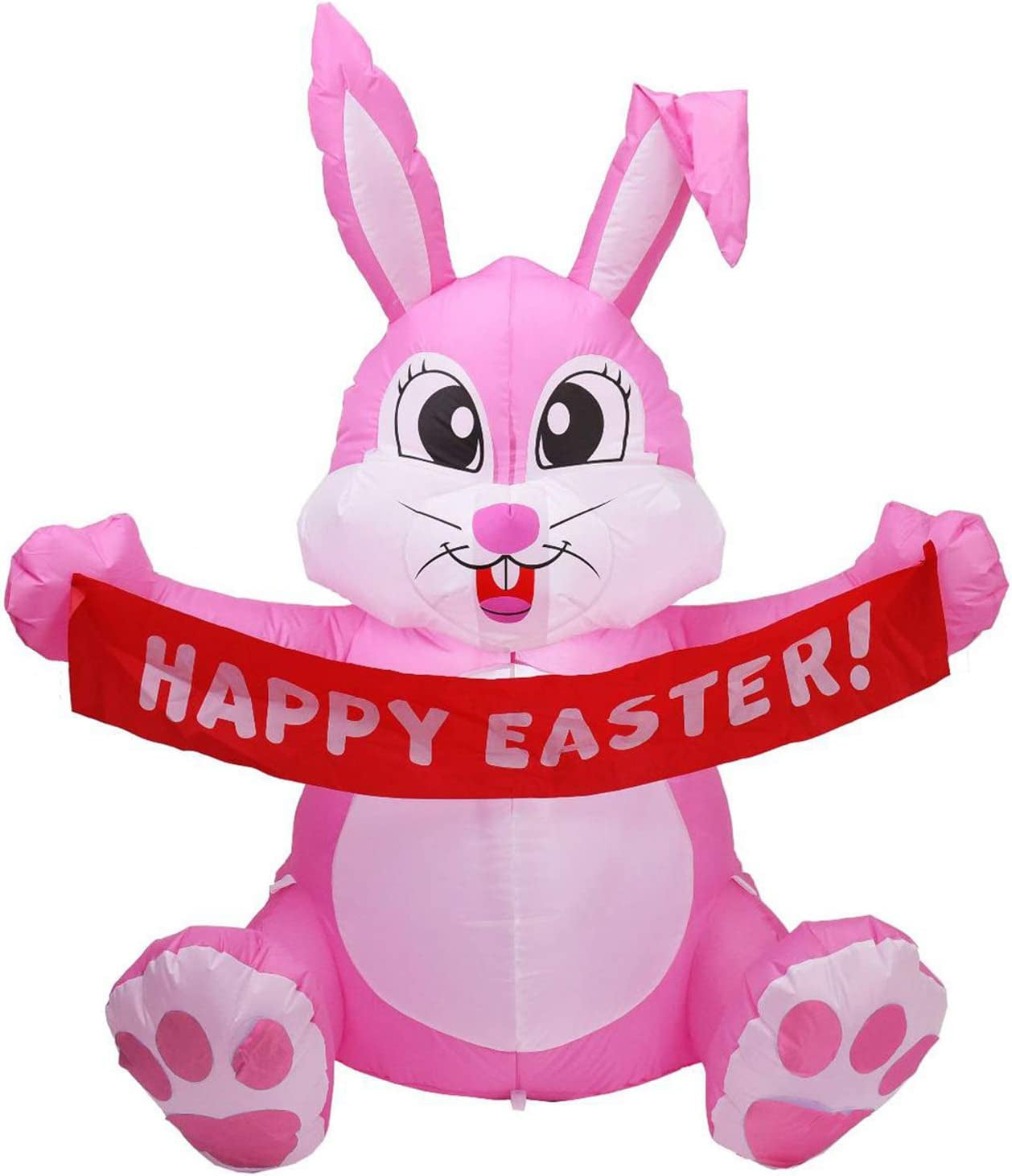 5FT Easter Inflatable Bunny Outdoor Decorations, Blow up Rabbit Holding Happy Easter Banner with Build-In Leds for Easter Holiday Party Indoor, Outdoor, Yard, Garden, Lawn Decor